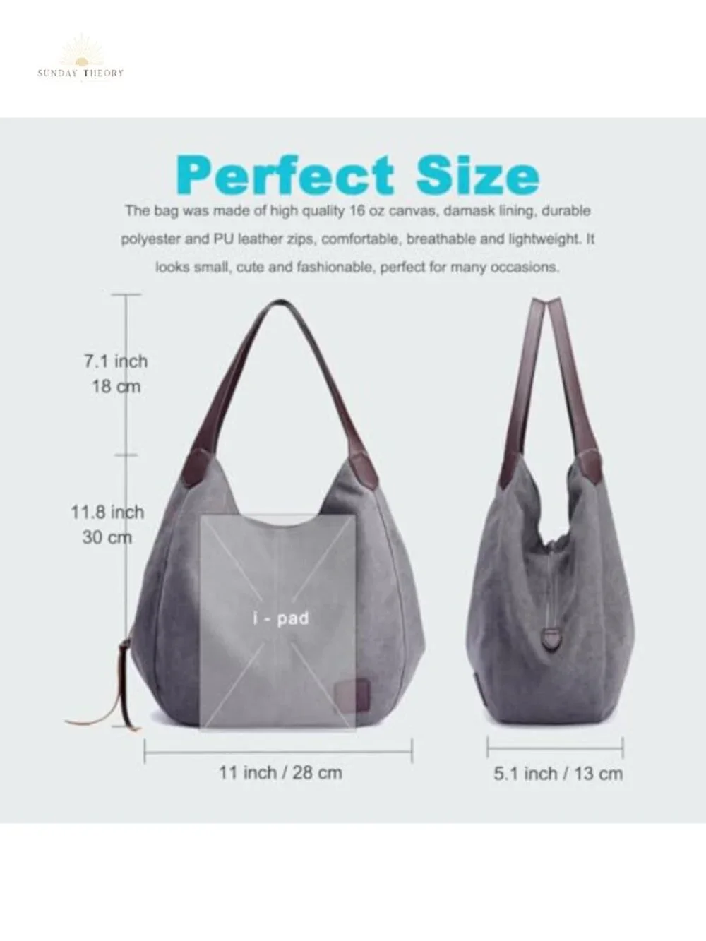 Canvas Multi-pocket Hobo Bags for Women Shoulder Tote Purse Handbag Travel Work